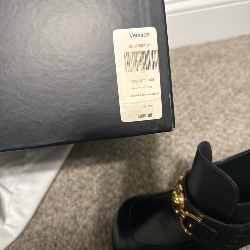 Versace Black Leather Platform Loafers with Gold Medusa Hardware